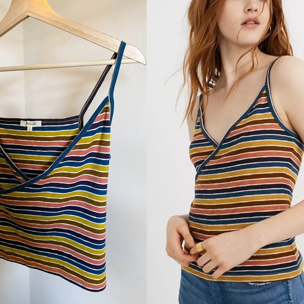 (US 4/S) NEW Madewell Wrap Camisole Top in Rainbow Stripe, Never Worn